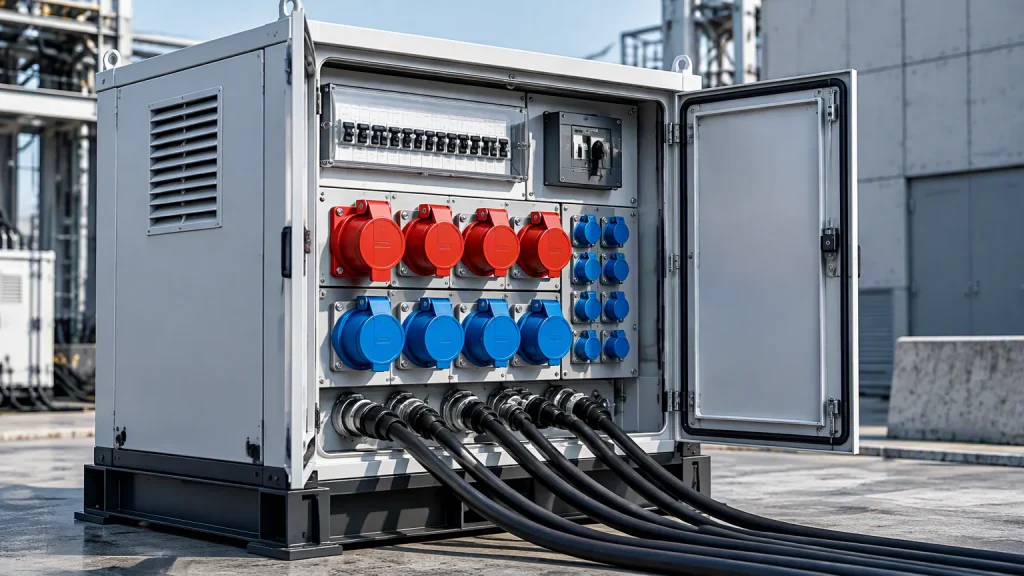 Mobiler Energieverteiler mit Anschlüssen für temporäre Stromversorgung
