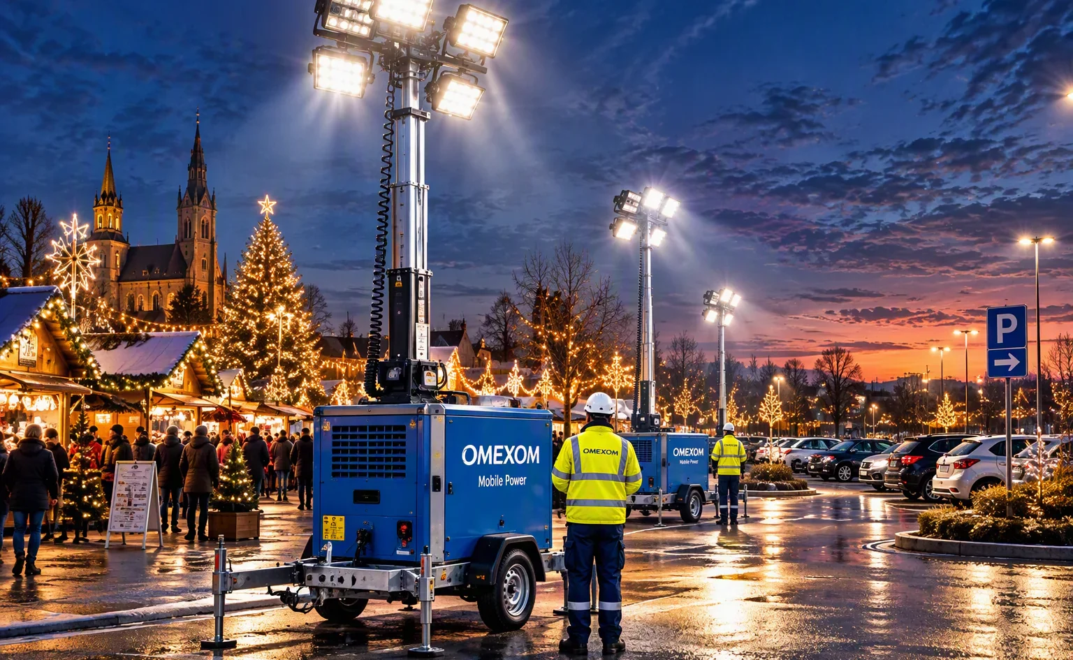 Mobile Beleuchtung Weihnachtsmarkt und Parkplatz Omexom Mobile Power