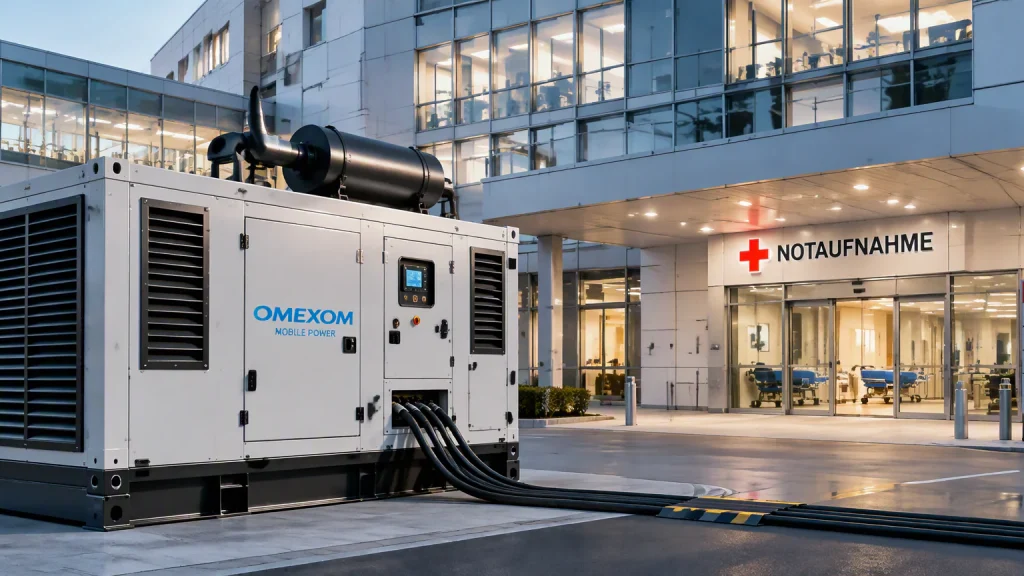 Mobiles Notstromaggregat zur temporären Stromversorgung eines Krankenhauses
